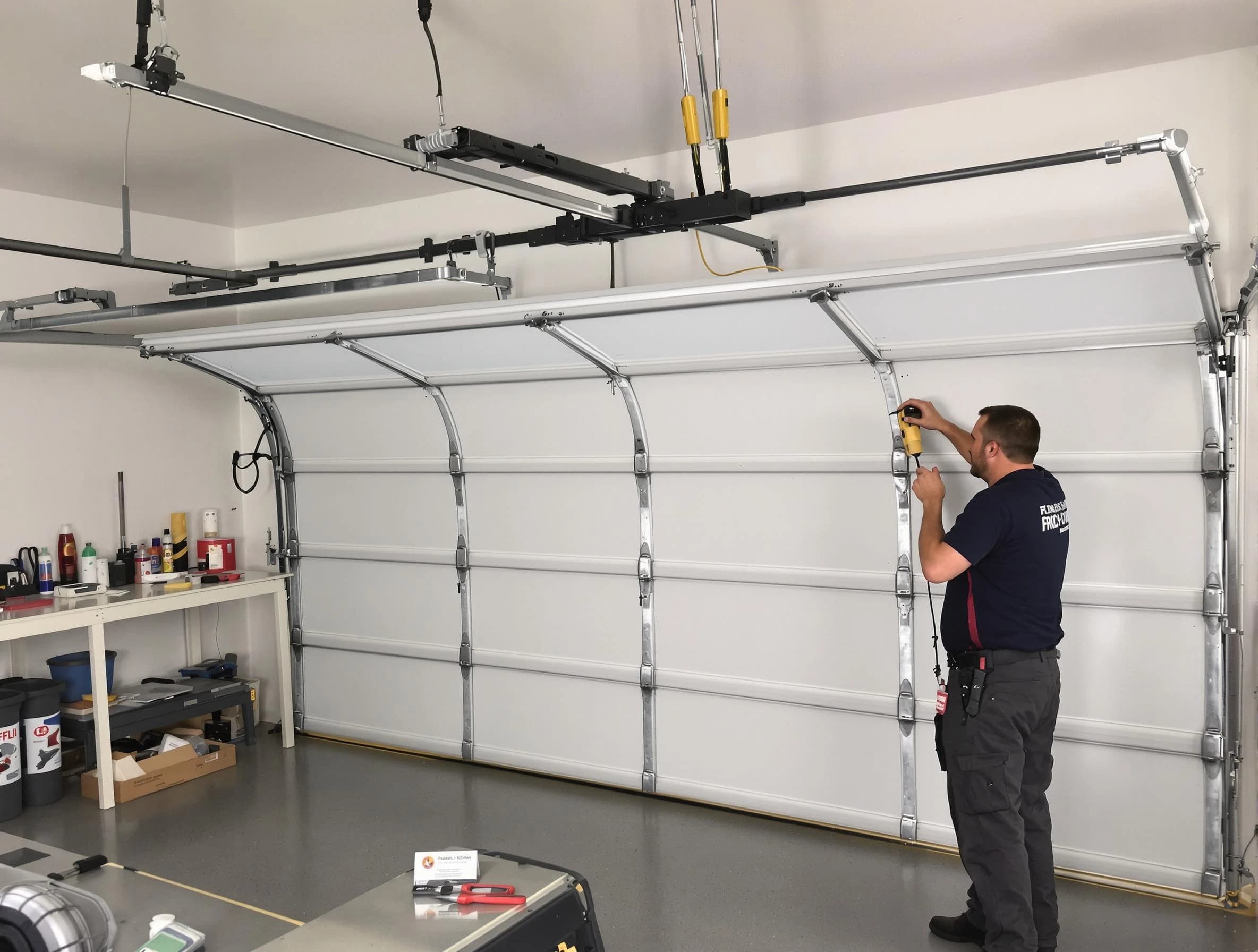 East Orange Garage Door Repair certified technician performing overhead door system repair in East Orange