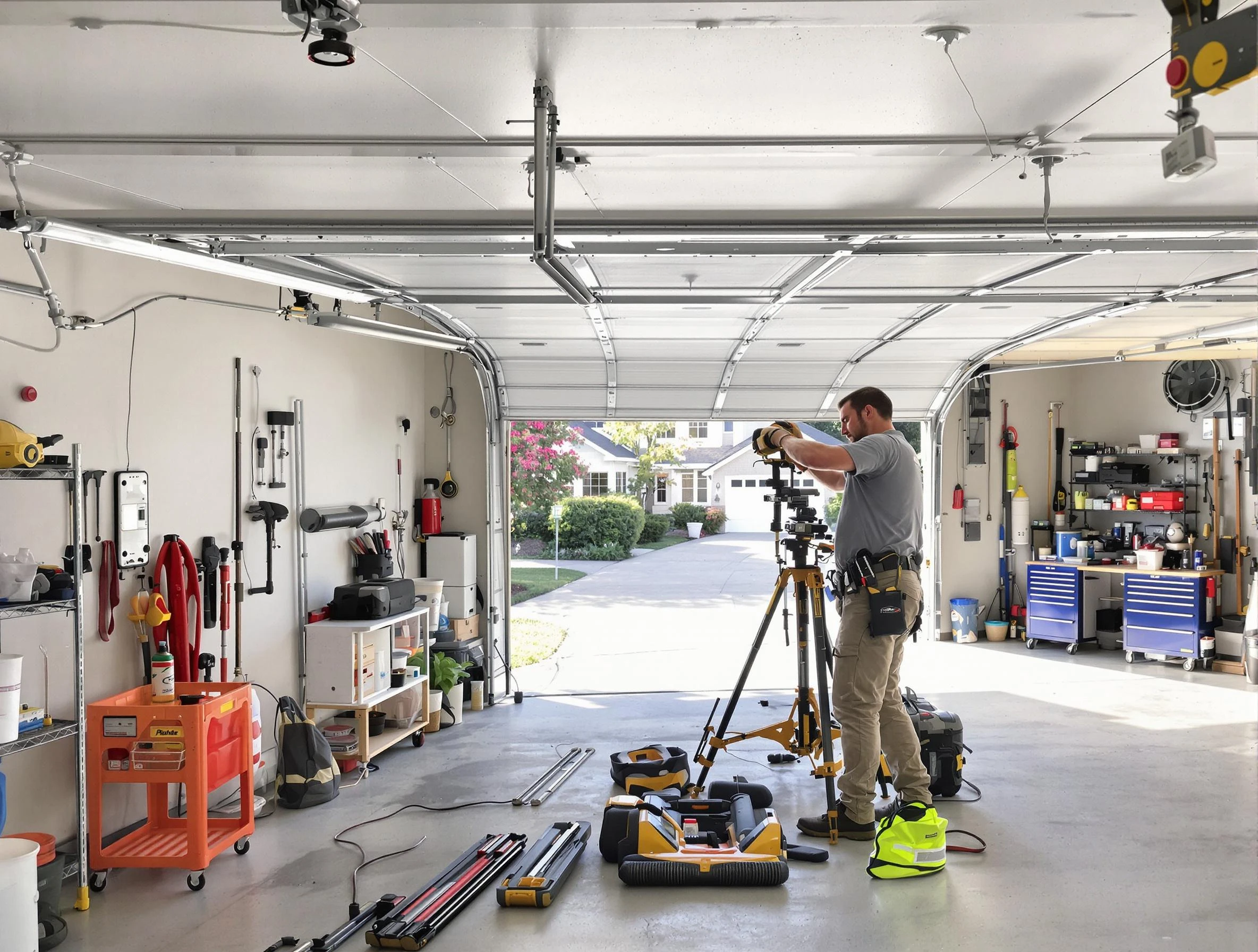 East Orange Garage Door Repair specialist performing laser-guided track alignment in East Orange